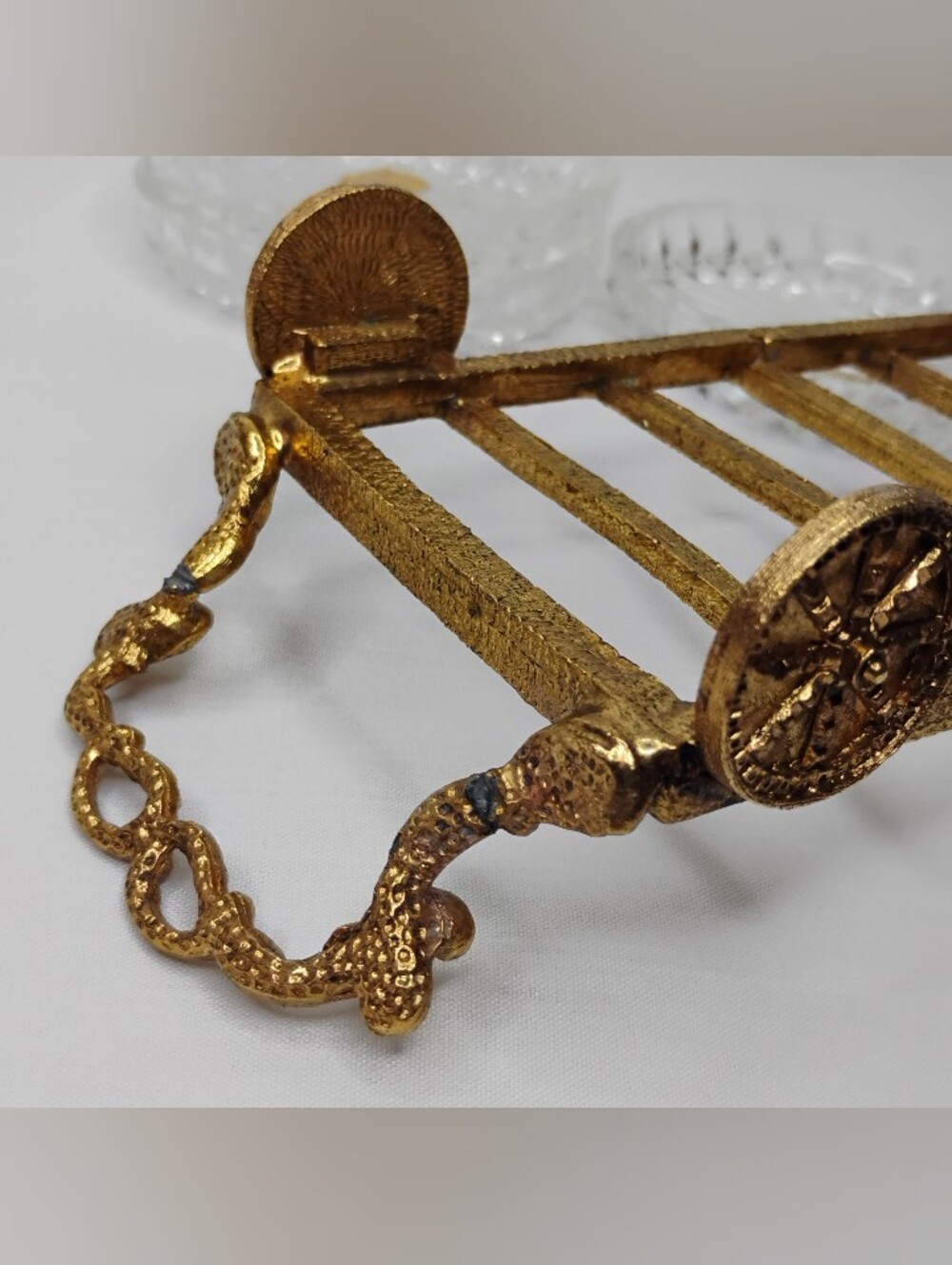 Vintage Bohemia Glass Czechoslovakian Crystal Coasters Set With Gold Plated Cart - Picture 8 of 16